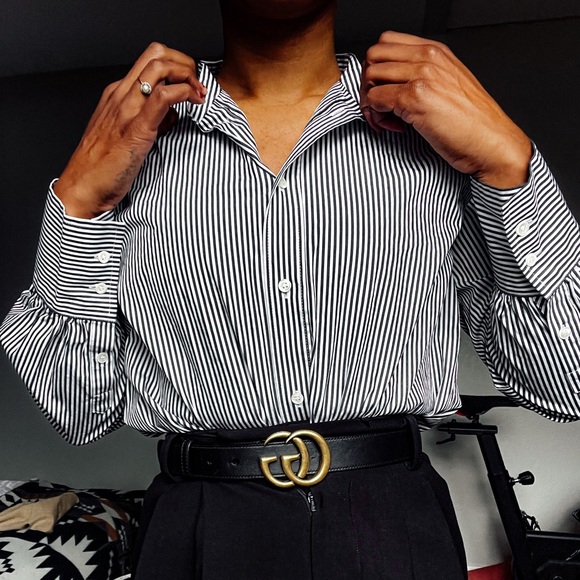 J. Crew Tops - J Crew striped stretch tailored Button up t-shirt perfect bodysuit